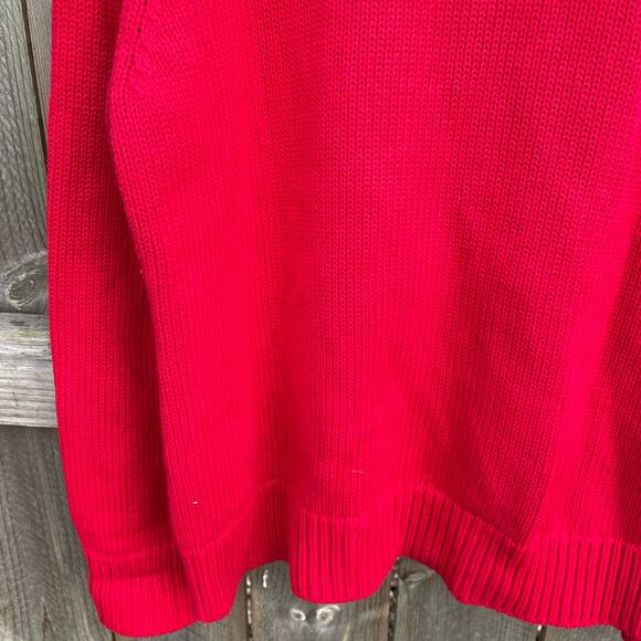 Orvis Cotton Full Zip Cardigan Mock Neck Knitted Christmas Sweater Red Size XL - Picture 6 of 9